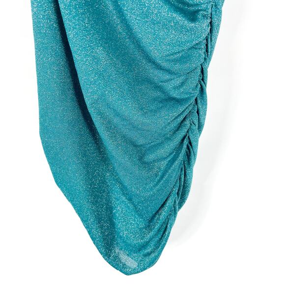 Superdown Jayden Mini Dress Blue‎ Shimmer Asymmetrical One Shoulder Jersey Sz M - Picture 6 of 12